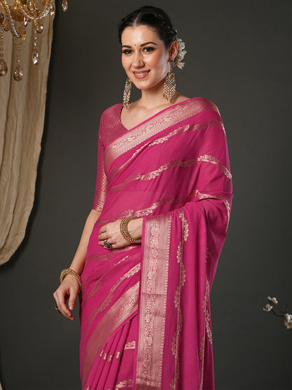 Pink Kanjeevaram Pure Georgette Woven Saree
