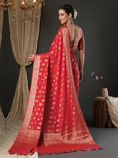 Red Kanjeevaram Pure Georgette Woven Saree