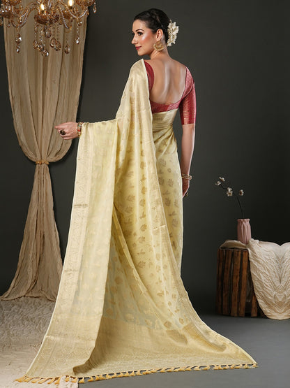Cream Kanjeevaram Pure Georgette Woven Saree