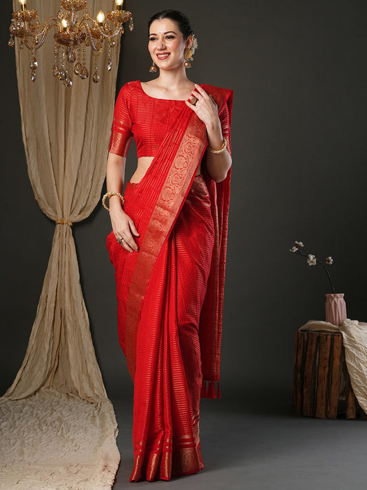 Red Red Banarasi Viscose Woven Saree
