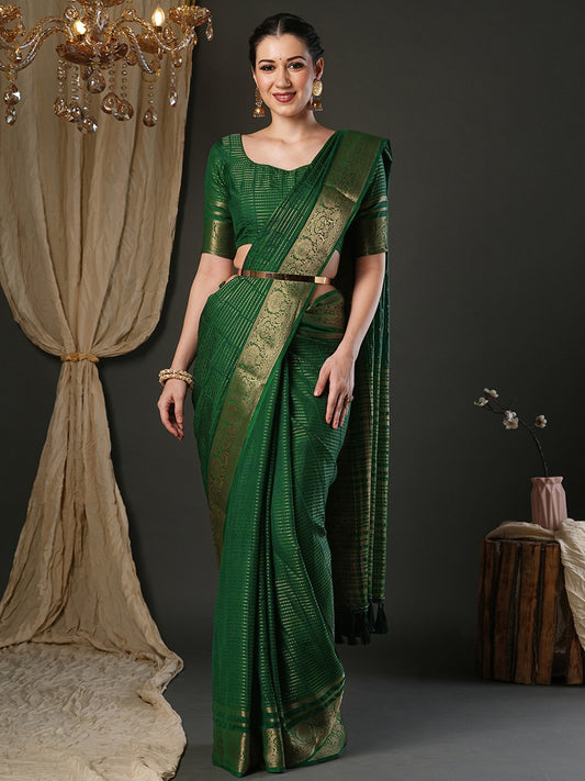 Green Green Banarasi Viscose Woven Saree