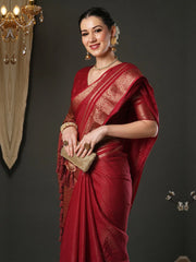 Maroon Banarasi Viscose Woven Saree