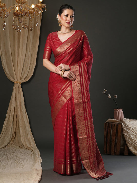 Maroon Maroon Banarasi Viscose Woven Saree