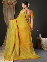 Yellow Banarasi Viscose Woven Saree