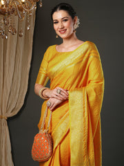 Yellow Banarasi Viscose Woven Saree