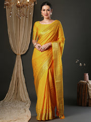 Yellow Yellow Banarasi Viscose Woven Saree