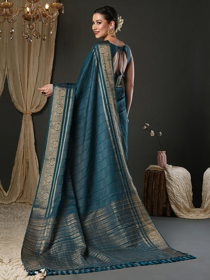 Teal Banarasi Viscose Woven Saree