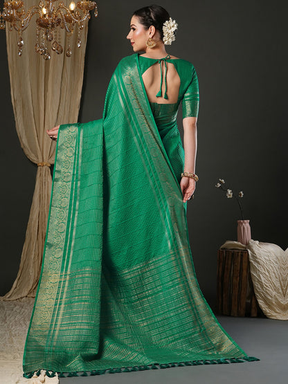 Teal Banarasi Viscose Woven Saree