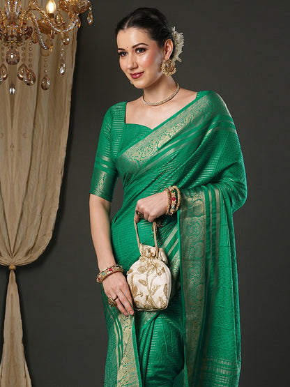 Teal Banarasi Viscose Woven Saree