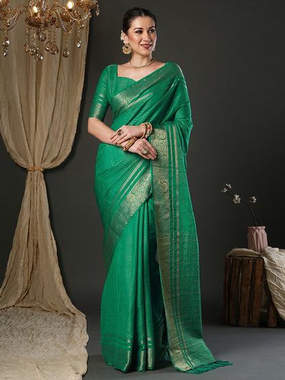 Green Teal Banarasi Viscose Woven Saree