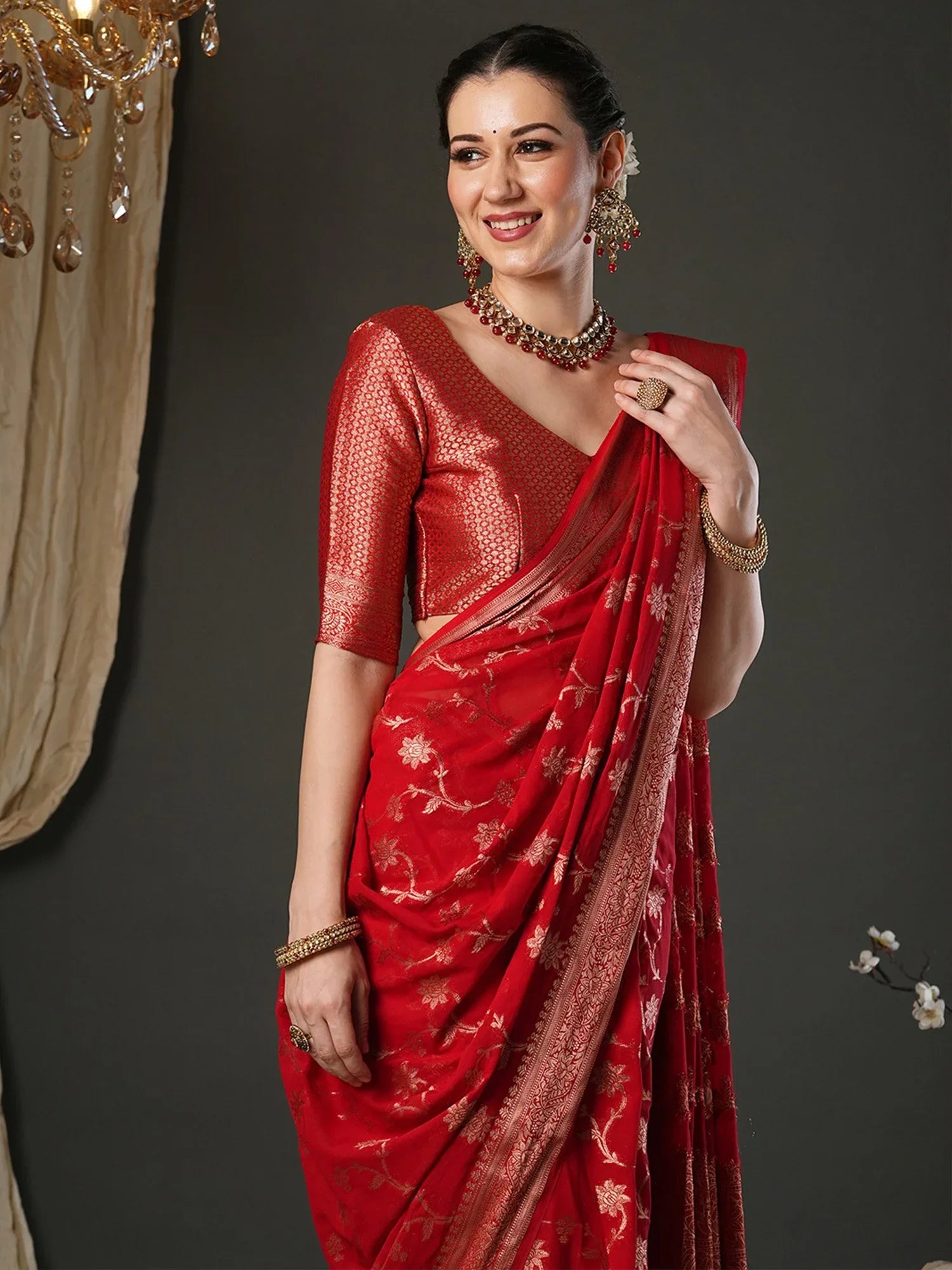 Red Kanjeevaram Pure Georgette Woven Saree