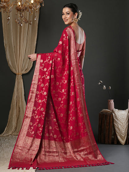 Pink Kanjeevaram Pure Georgette Woven Saree