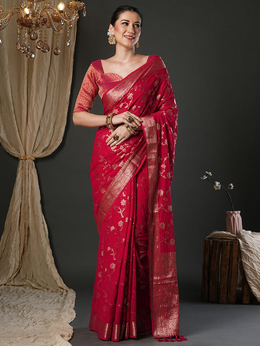 Pink Pink Kanjeevaram Pure Georgette Woven Saree