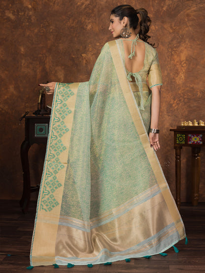 Green Party Wear Tissue Woven Saree