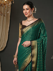 Teal Green Kanjeevaram Pure Georgette Festival Saree