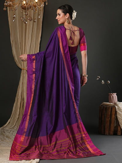 Purple Taant Aura Silk Woven Saree