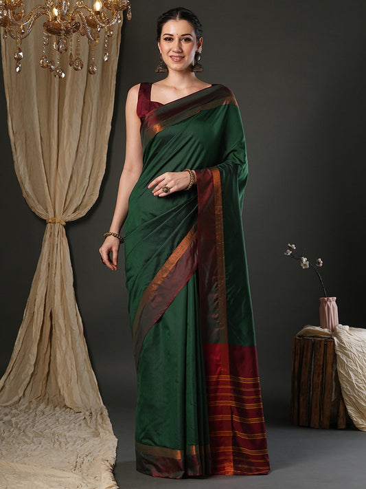 Green Green Taant Aura Silk Woven Saree