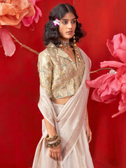 Cream Banarasi Tissue Woven Saree