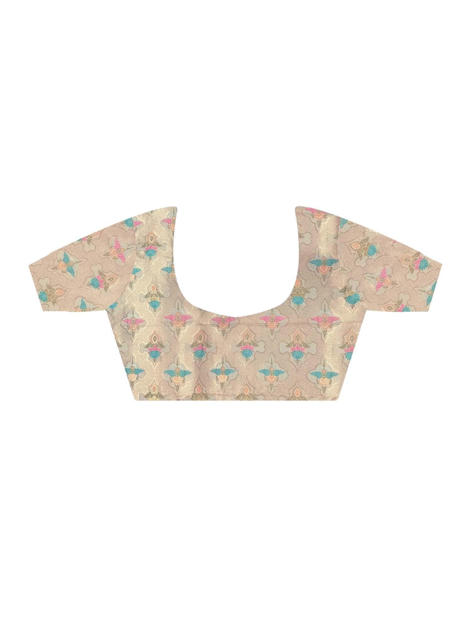 Cream Banarasi Tissue Woven Saree