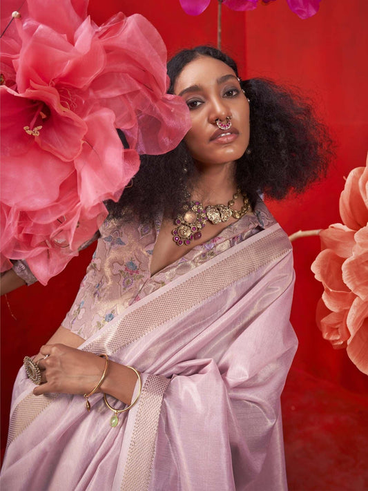 Lavender Lavendar Banarasi Tissue Woven Saree