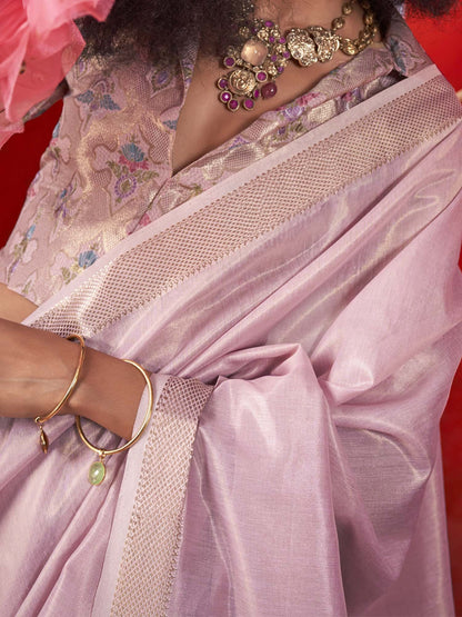 Lavendar Banarasi Tissue Woven Saree