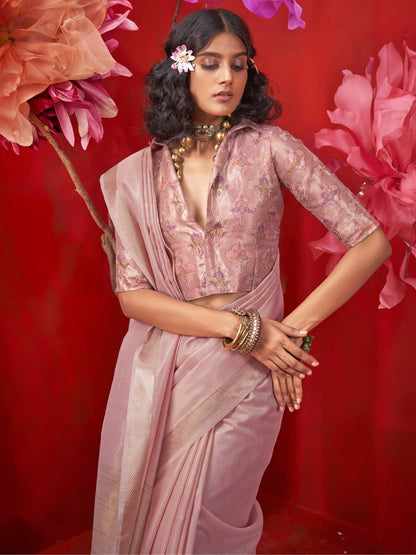 Mauve Banarasi Tissue Woven Saree