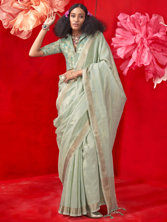 Green Sea Banarasi Tissue Woven Saree