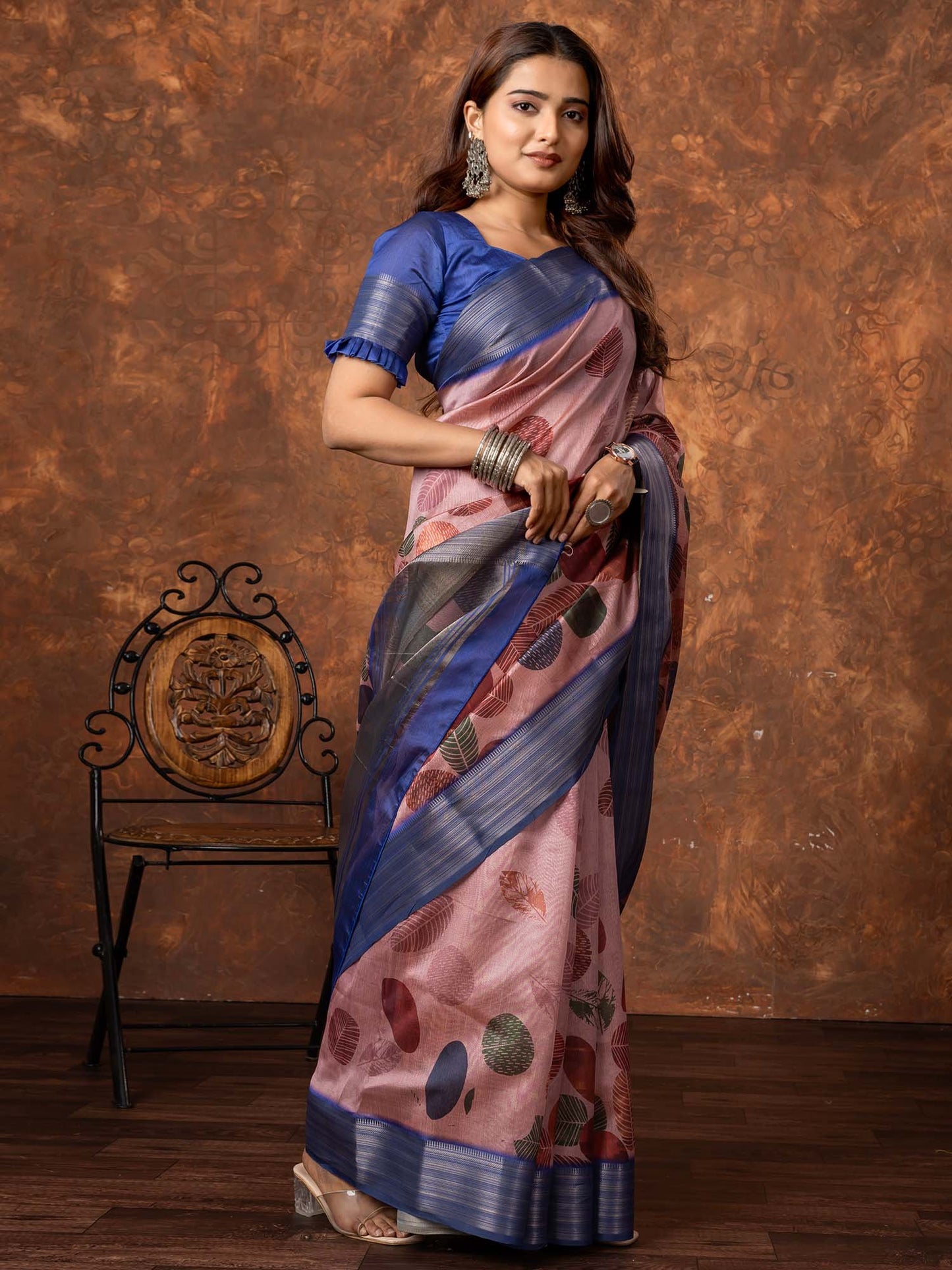 Mauve Sungudi Silk Blend Printed Saree