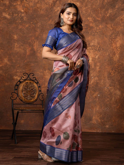 Mauve Sungudi Silk Blend Printed Saree