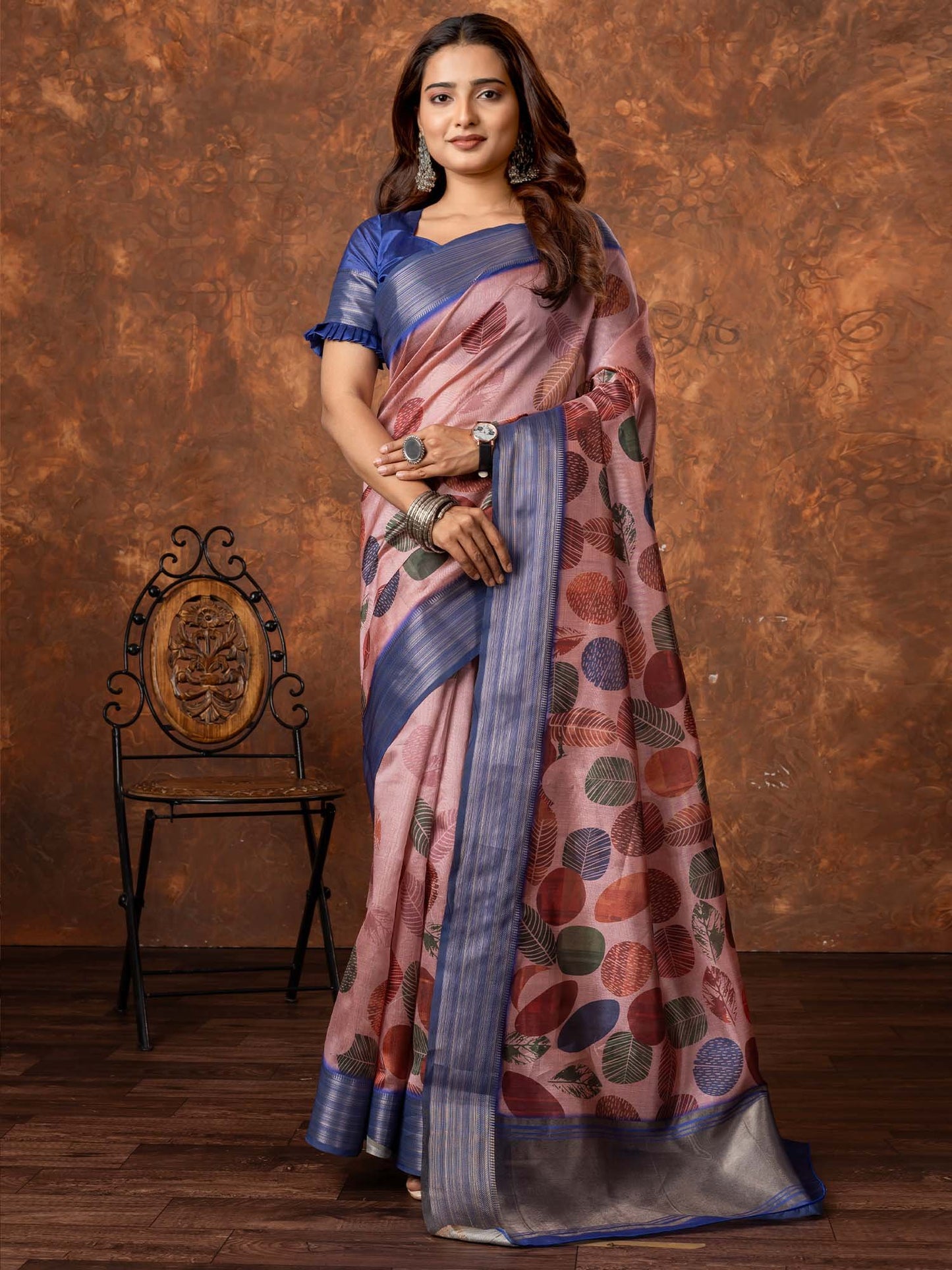 Pink Mauve Sungudi Silk Blend Printed Saree