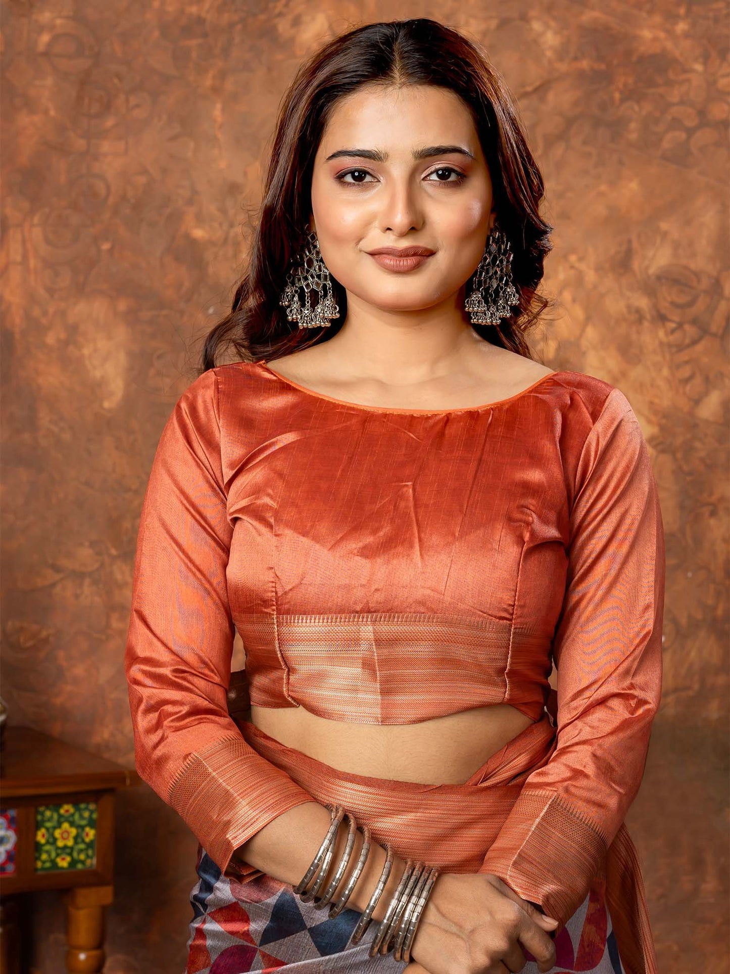 Grey Sungudi Silk Blend Printed Saree