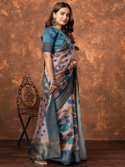 Mauve Sungudi Silk Blend Printed Saree