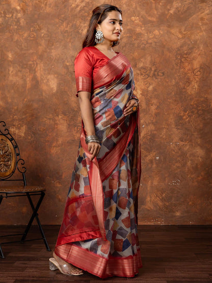 Multicolored Sungudi Silk Blend Printed Saree