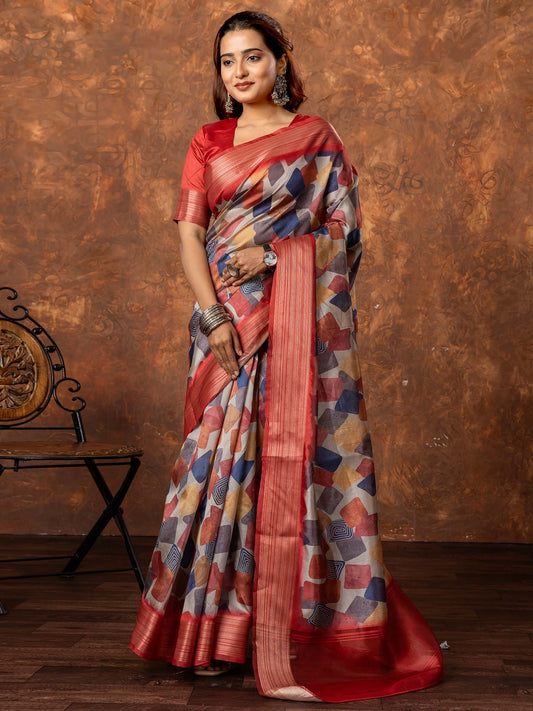 Multicolor Multicolored Sungudi Silk Blend Printed Saree