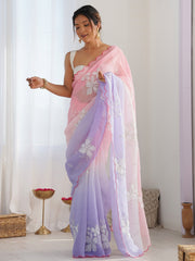 Pink Pink Party Wear Chiffon Embellished Saree