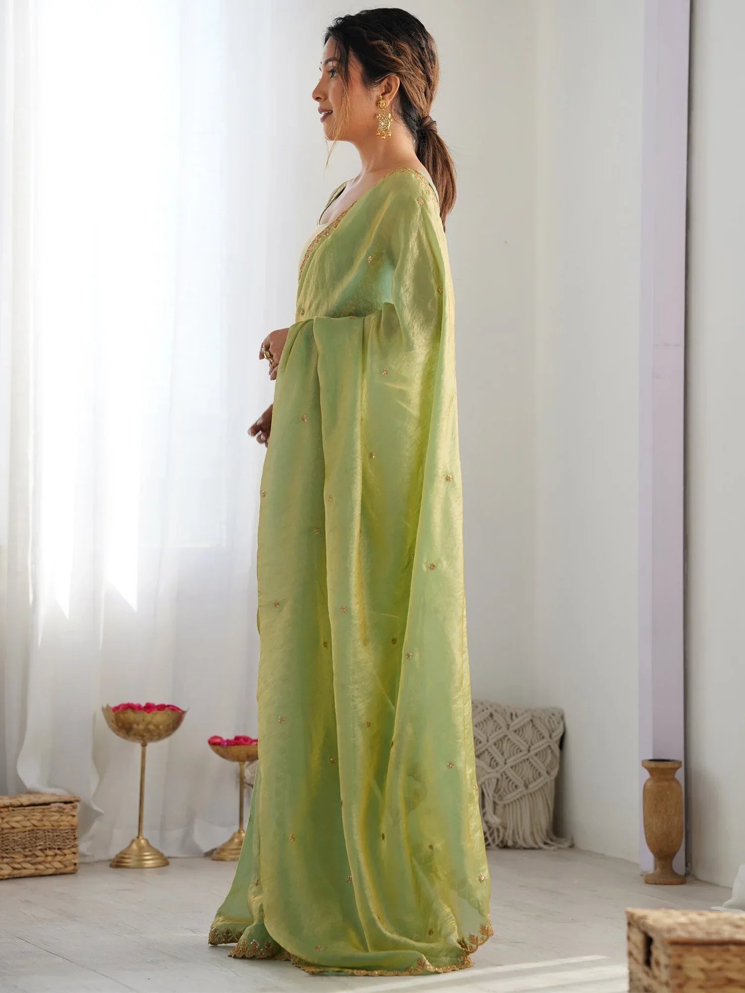 Light Party Wear Paper Silk Embellished Saree - The Dori Store