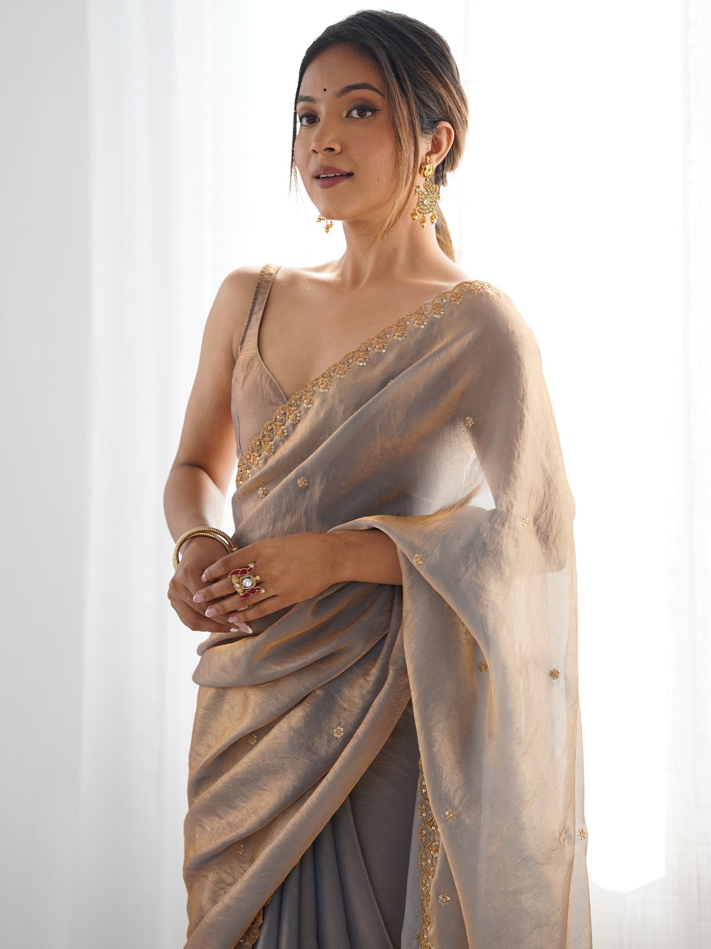 Metallic Party Wear Paper Silk Embellished Saree