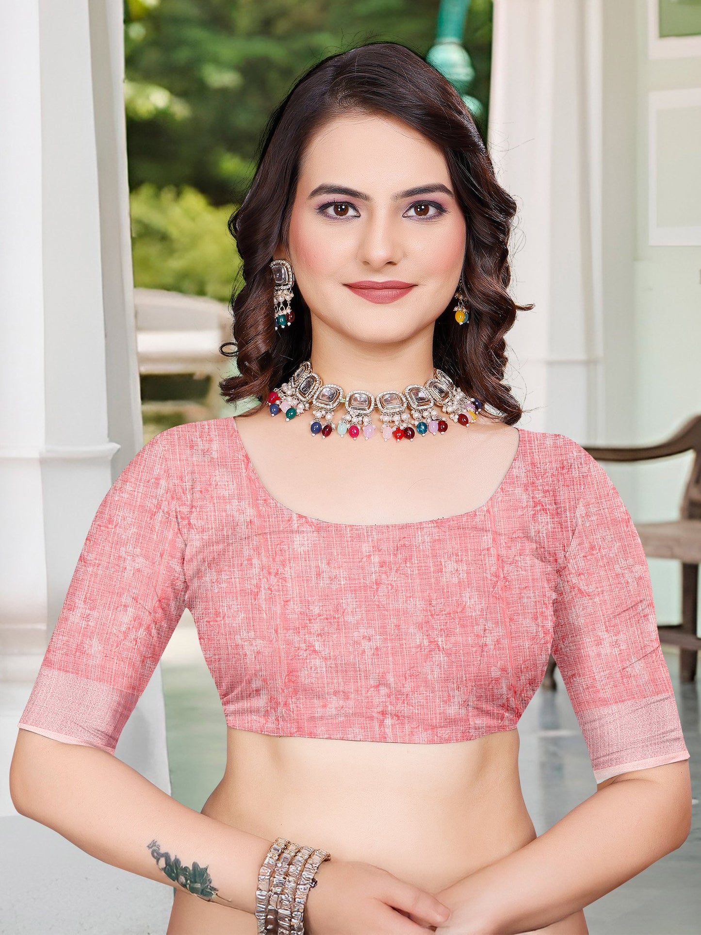 Sea Sungudi Cotton Linen Digital Print Saree