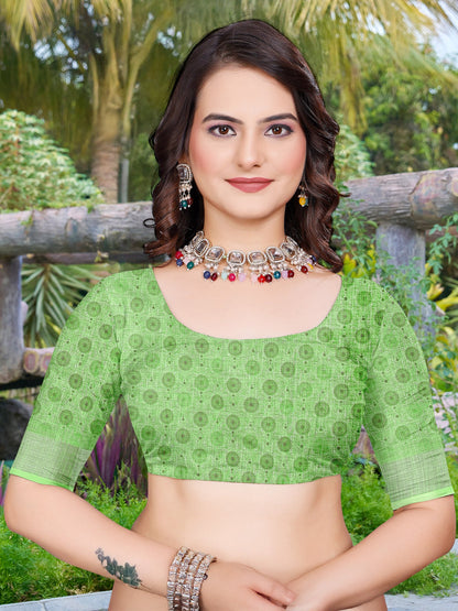 Light Sungudi Cotton Linen Digital Print Saree