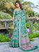 Blue Teal Ikat Cotton Linen Digital Print Saree