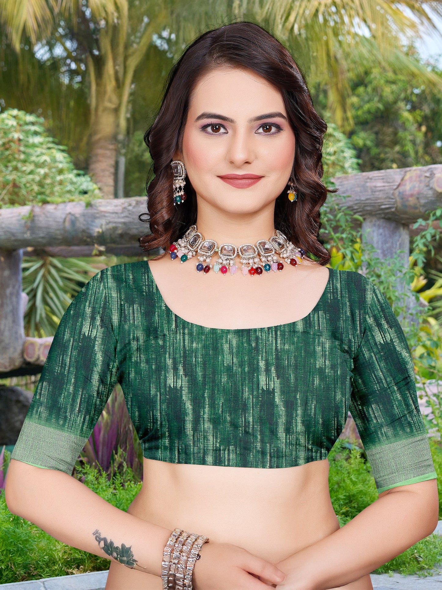 Light Block Print Cotton Linen Digital Print Saree