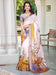 White White Block Print Cotton Linen Digital Print Saree