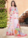 White White Block Print Cotton Linen Digital Print Saree