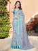 Blue Light Sungudi Cotton Linen Digital Print Saree