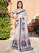 White Off Block Print Cotton Linen Digital Print Saree