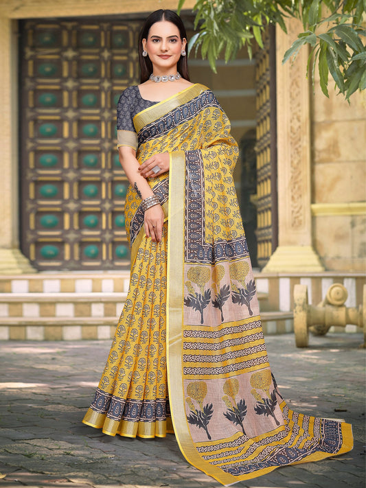 Yellow Yellow Bagh Cotton Linen Digital Print Saree