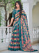 Blue Teal Sungudi Cotton Linen Digital Print Saree