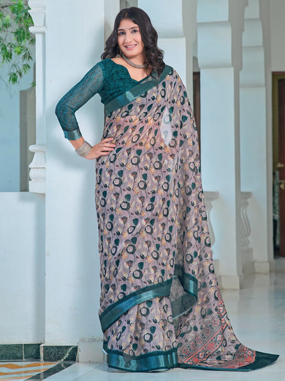 Violet Sungudi Cotton Linen Digital Print Saree