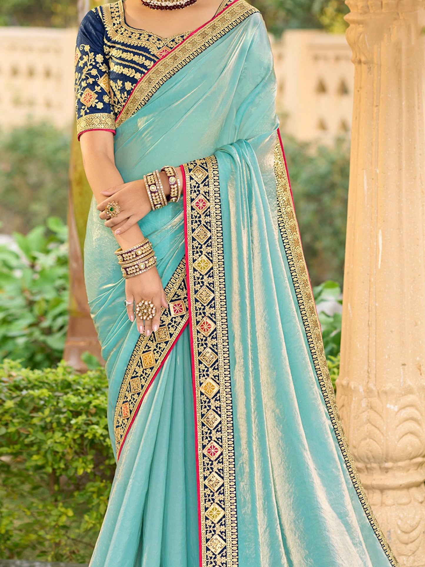 Light Party Wear Satin Silk Embellished Saree