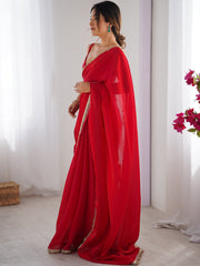 Red Party Wear Satin Embellished Saree